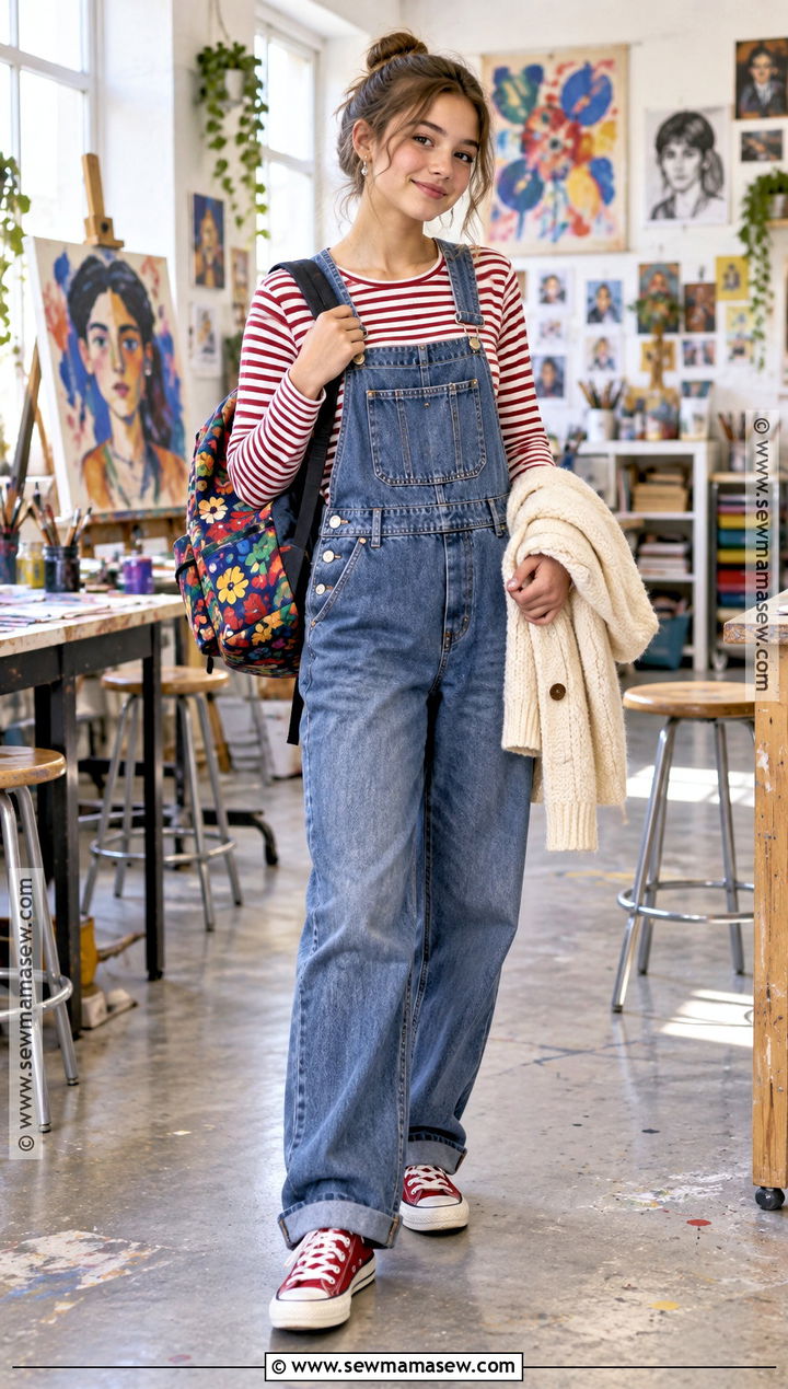 Overalls And Striped Tee School Outfit - 20 cute back to school outfits highschool