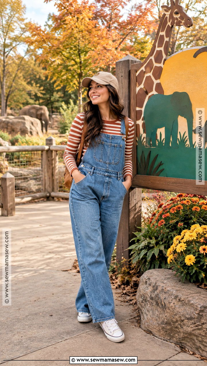 Overalls And Striped Tee Zoo Outfit - 25 zoo outfit fall ideas