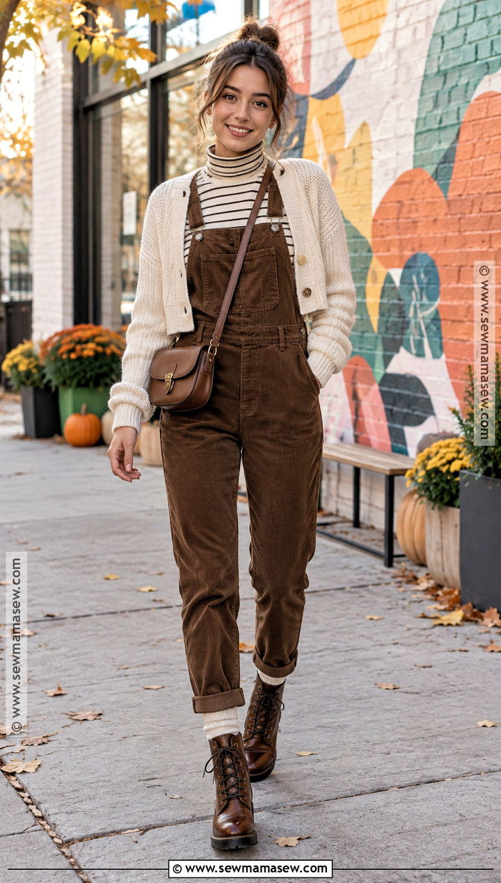 Overalls And Striped Top Autumn Outfit - 25 cute autumn outfits