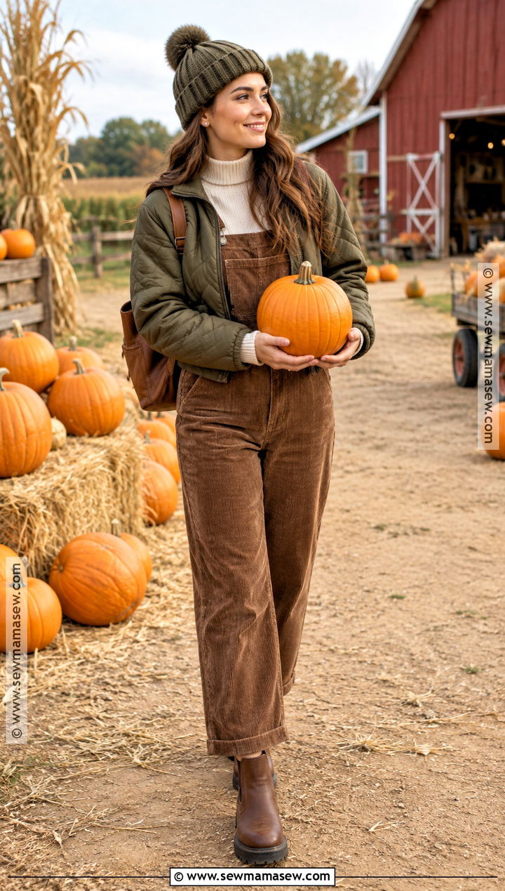 Overalls And Turtleneck Pumpkin Patch Outfit - 20 warm pumpkin patch outfit ideas