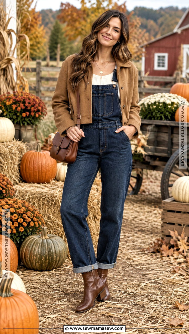 Overalls With Camel Jacket And Family Photo Accessories - 20 Pumpkin Patch Outfit Overalls