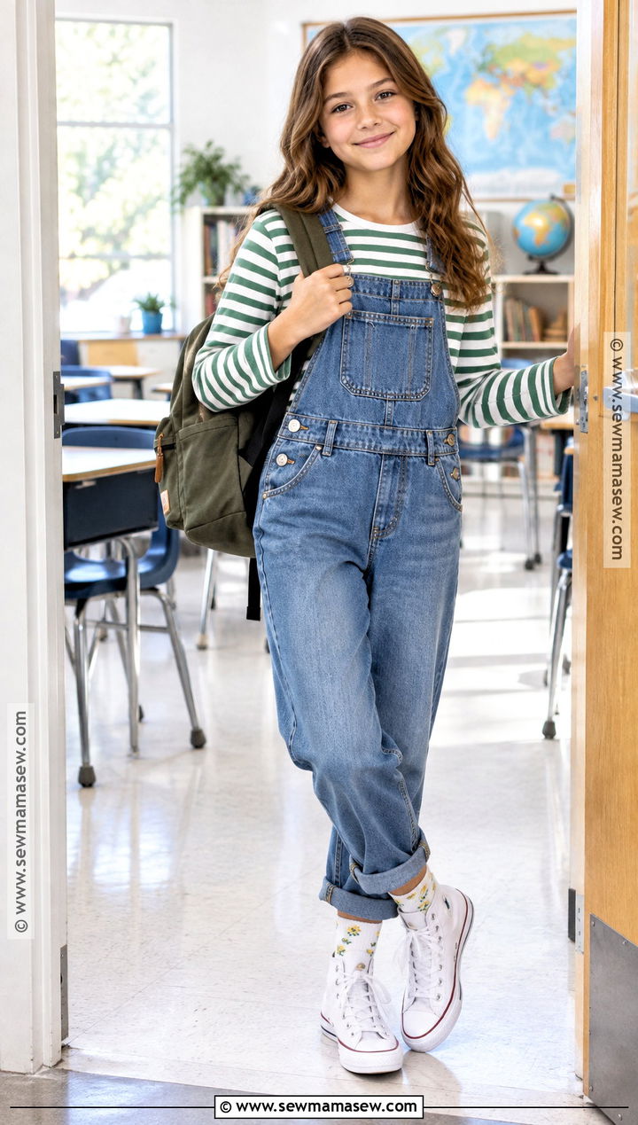 Overalls With Long Sleeve Tee And Canvas Shoes - 15 back to school clothes middle school