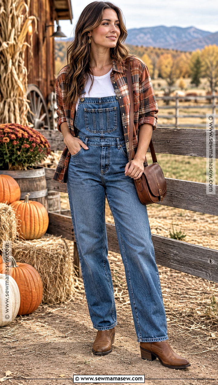 Overalls With Plaid Shirt And Western Boots - 20 Pumpkin Patch Outfit Overalls