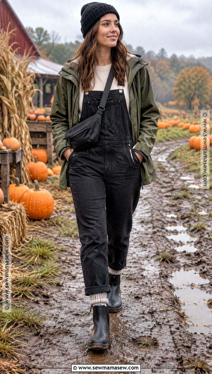Overalls With Rain Jacket And Waterproof Boots - 20 Pumpkin Patch Outfit Overalls