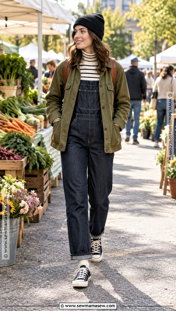 Overalls and Canvas Tennis Shoes - 15 tennis shoe outfits fall