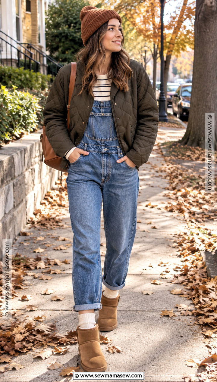 Overalls and Mini UGGs Outfit - 20 uggs outfit fall ideas
