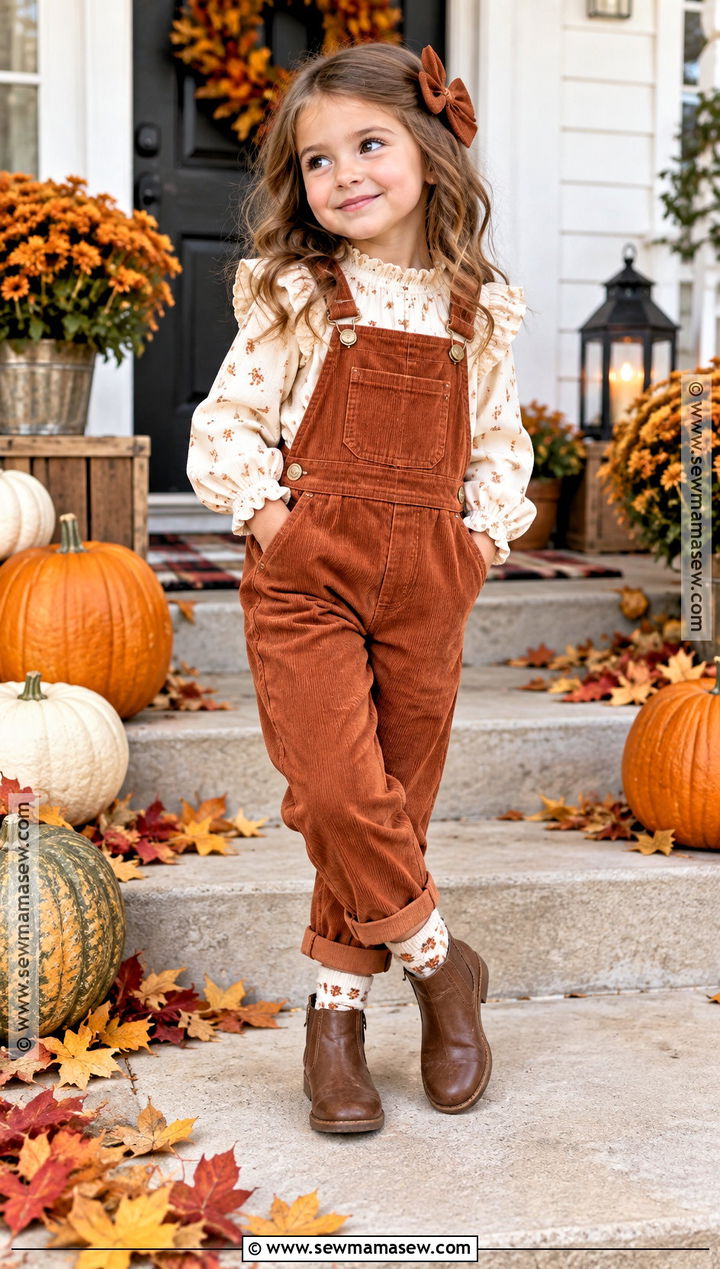 Overalls and Ruffle Blouse Thanksgiving Outfit - 15 thanksgiving outfits for girls