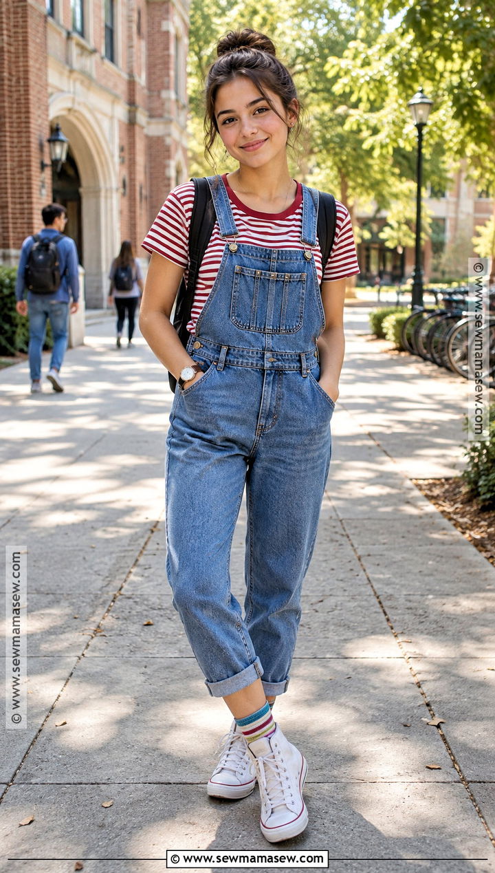 Overalls and Striped T Shirt Back to School Outfit - 25 back to school clothes list