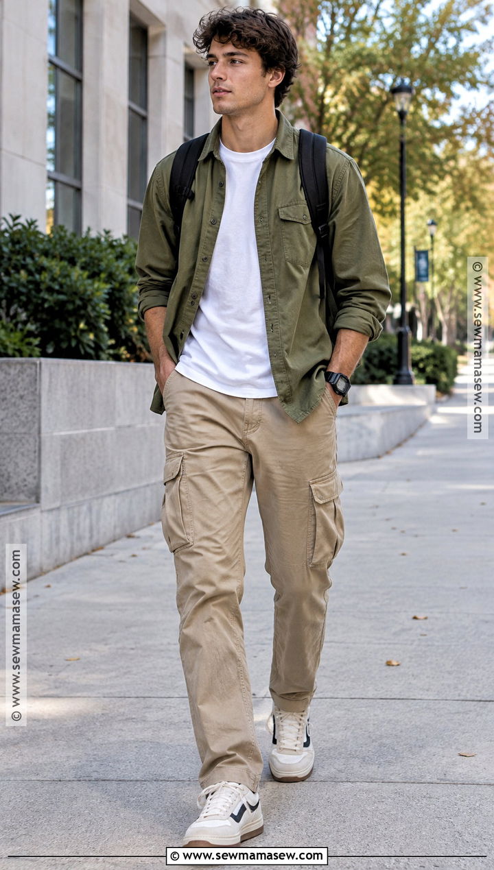 Overshirt And Cargo Pants Back To School Outfit - 15 back to school men outfits