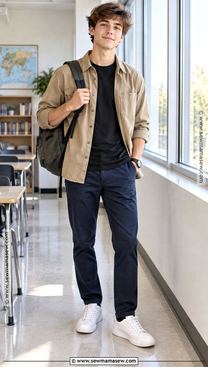 Overshirt And Chinos Outfit For High School Boys - 20 Back To School Outfits Boys High School