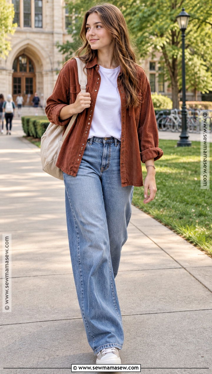 Overshirt And Wide Leg Jeans School Outfit - 15 Back To School Clothes High School