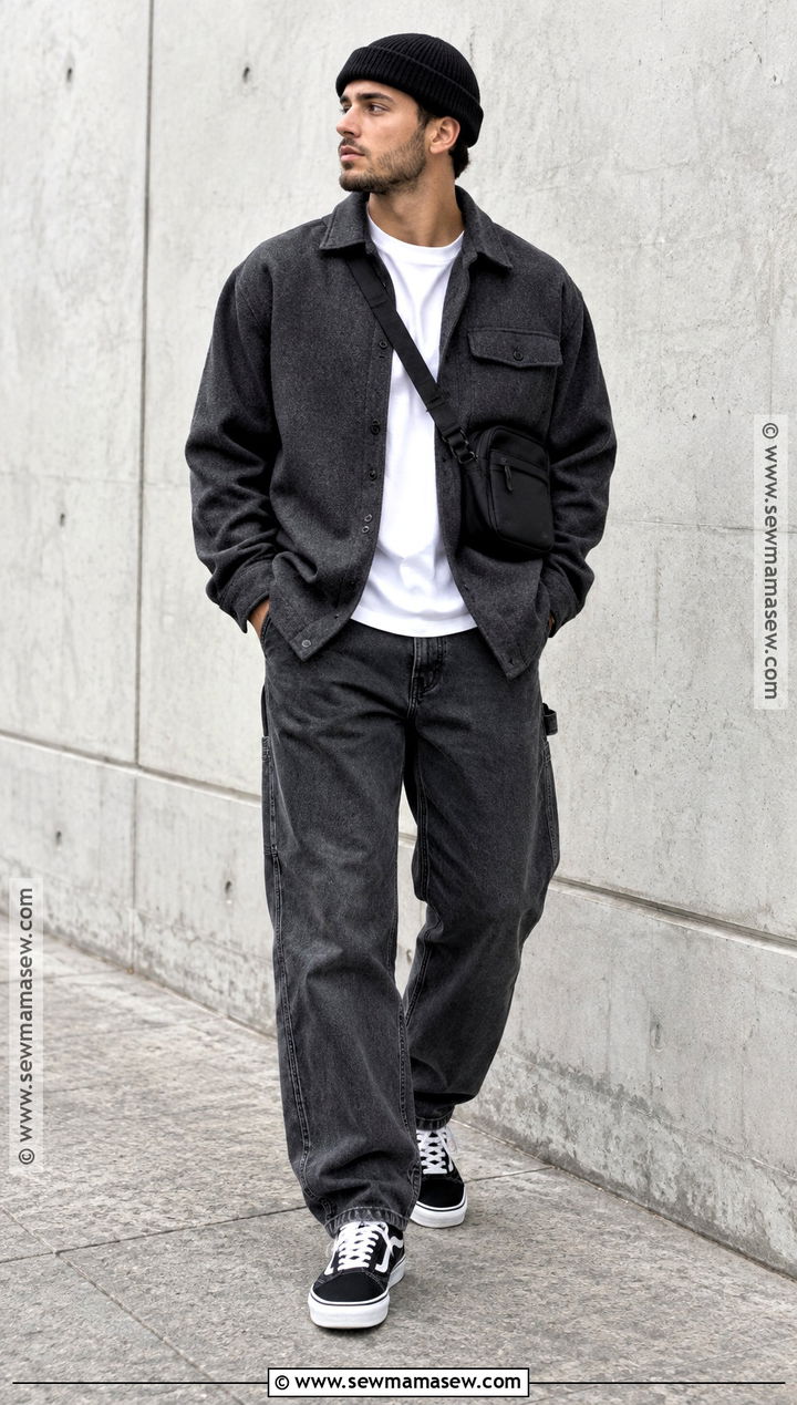 Overshirt T Shirt And Carpenter Pants Outfit - 20 men fall outfits casual street style