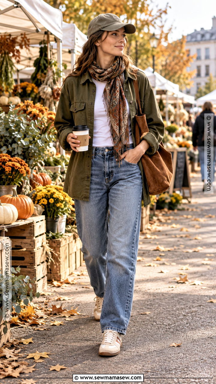 Overshirt With T Shirt And Relaxed Jeans - 20 shirt autumn outfit ideas
