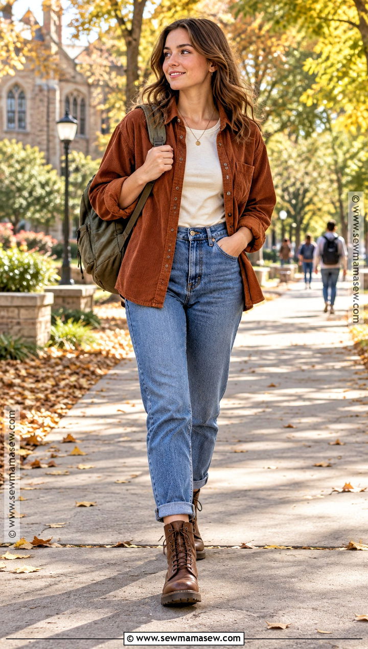 Overshirt and Mom Jeans School Outfit - 15 back to school simple outfits