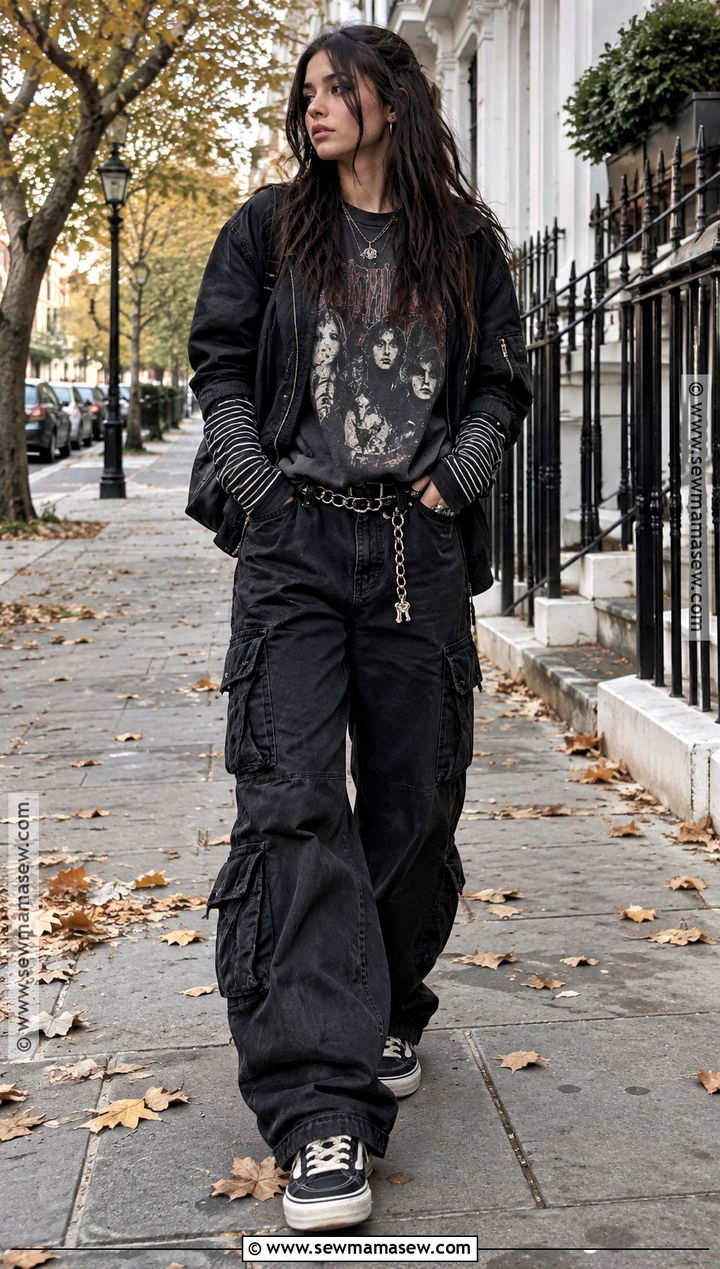 Oversized Band Tee And Cargo Pants Outfit - 25 alt fall outfits