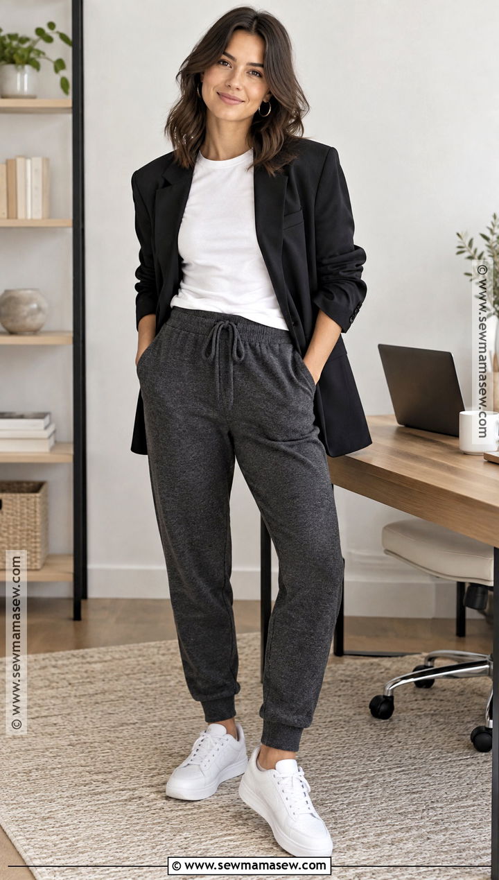 Oversized Blazer And Joggers Fall WFH Outfit - 15 Work From Home Fall Outfit Ideas