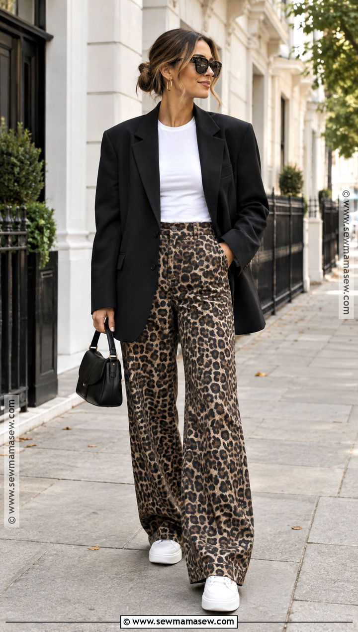 Oversized Blazer And Leopard Pants Fall Outfit - 20 30 trendy fall outfit ideas