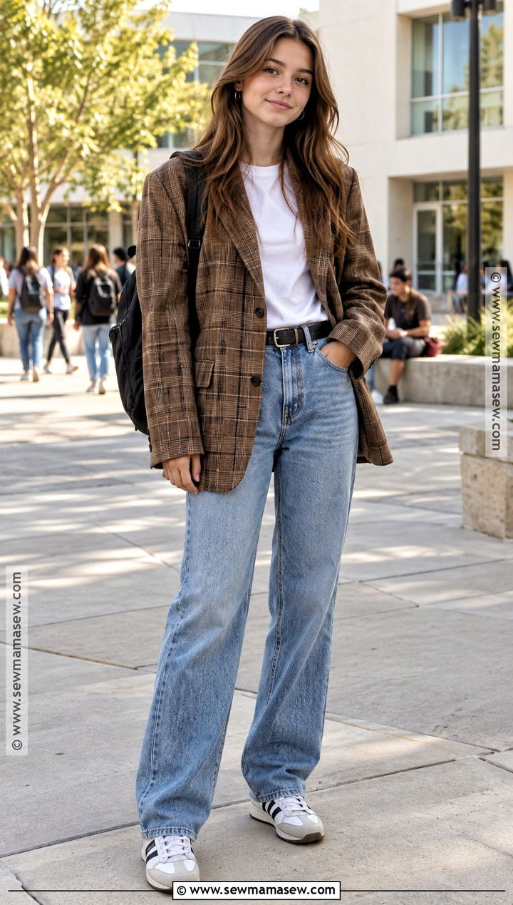 Oversized Blazer And Relaxed Jeans School Outfit - 20 cute school outfits fall