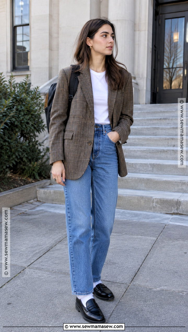 Oversized Blazer And Straight Jeans Vintage School Outfit - 15 back to school vintage outfits