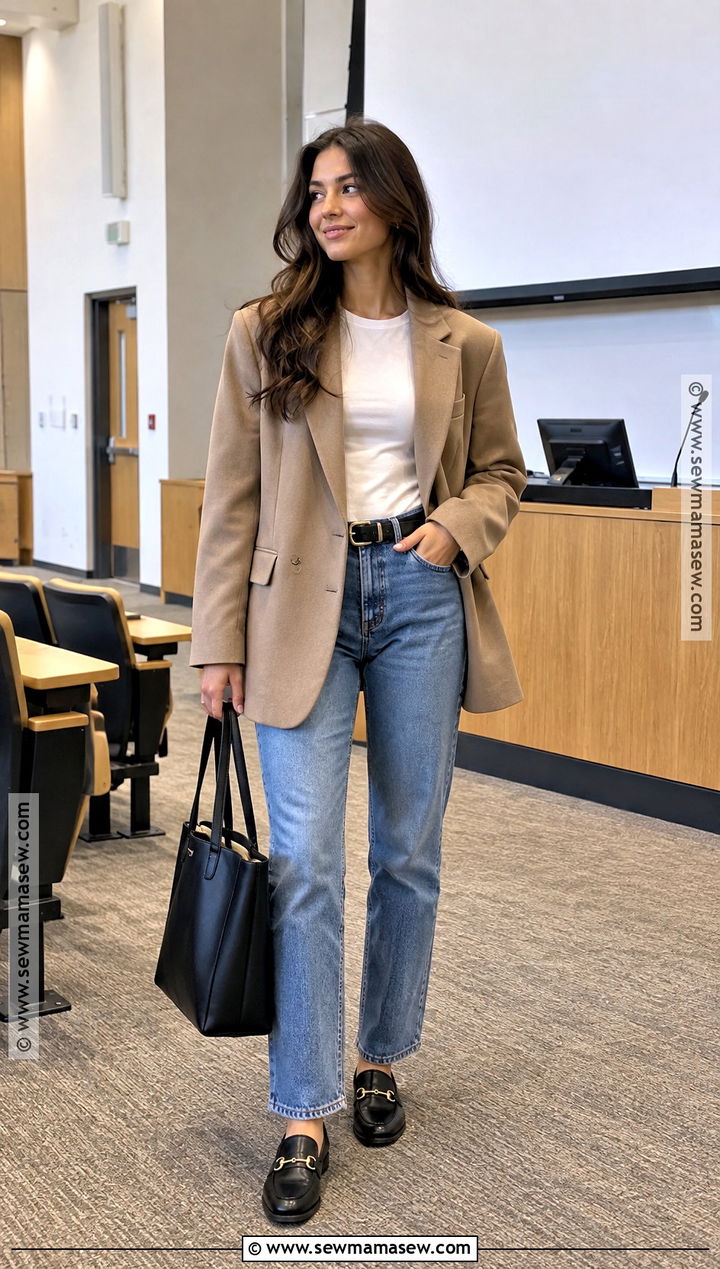 Oversized Blazer And Straight Leg Jeans Outfit - 15 college back to school outfits