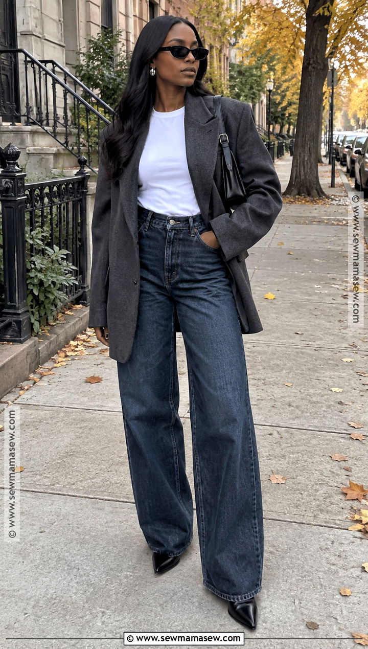 Oversized Blazer And Wide Leg Jeans Fall Outfit - 15 Fall Looks for Black Women 2026