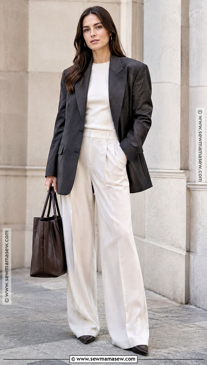 Oversized Blazer And Wide Leg Trousers Fall Outfit - 25 fall outfit aesthetic ideas