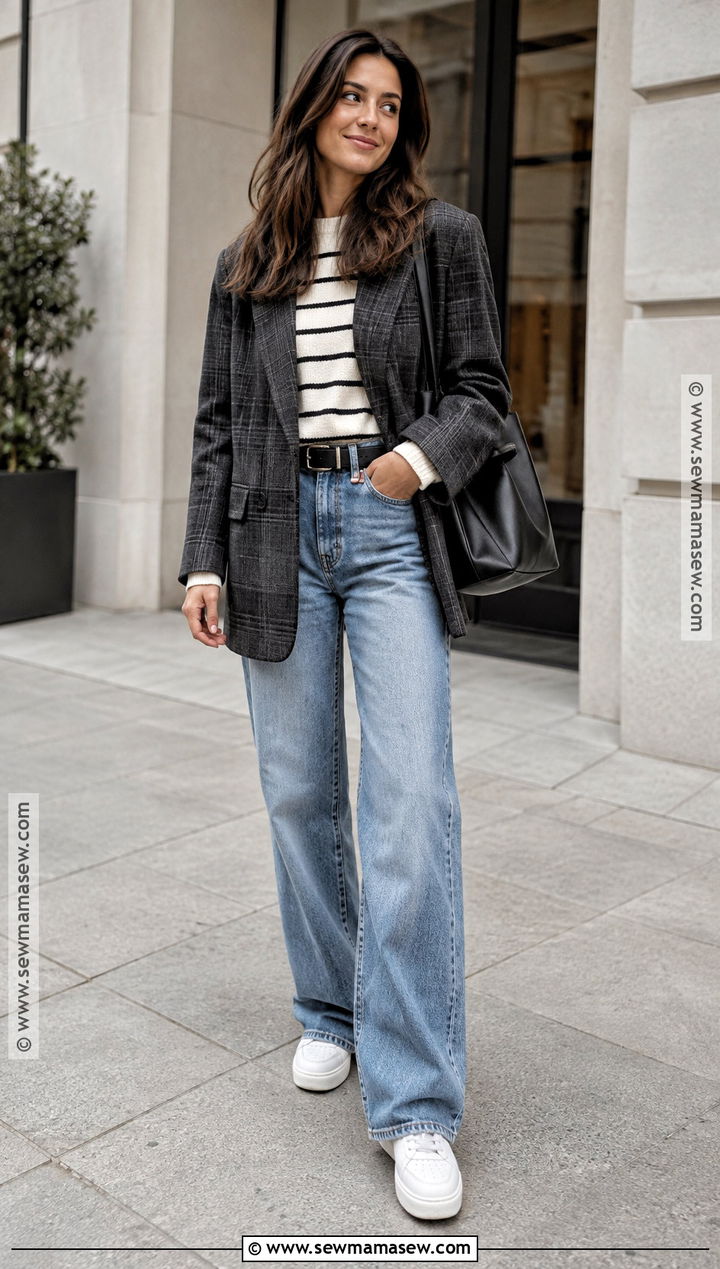 Oversized Blazer Fall Outfit With Wide Leg Jeans - 15 cool day outfit fall ideas