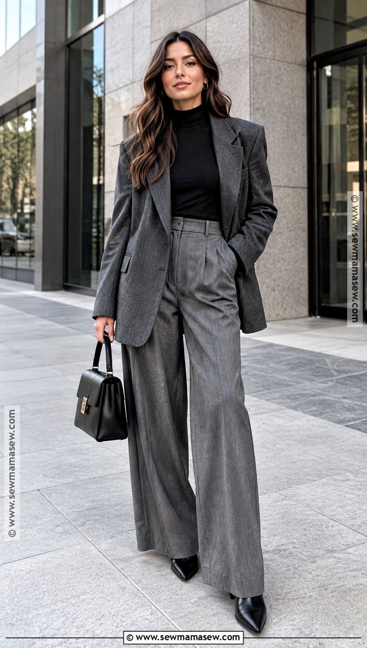 Oversized Blazer Fall Outfit With Wide Leg Pants - 25 autumn fall outfits