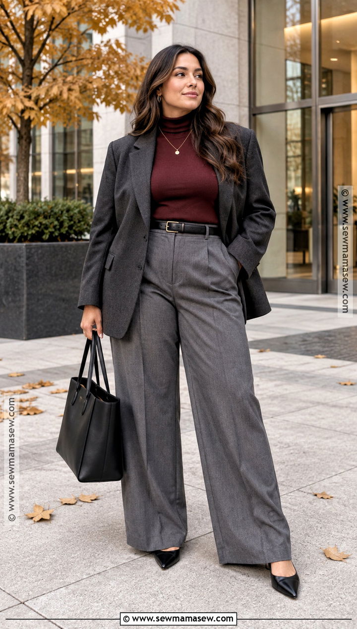 Oversized Blazer Turtleneck And Wide Leg Trousers Fall Outfit - 25 fall fit ideas