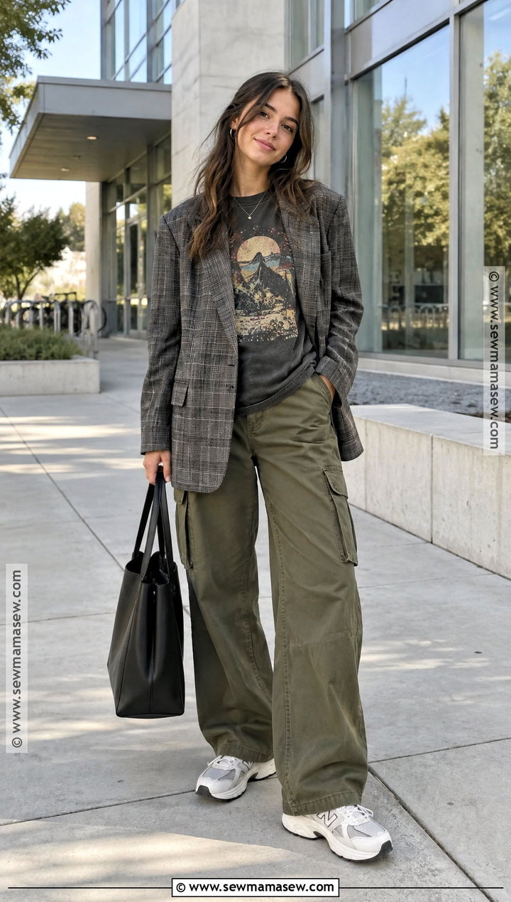 Oversized Blazer With Graphic Tee And Cargo Pants - 15 back to school fashion ideas