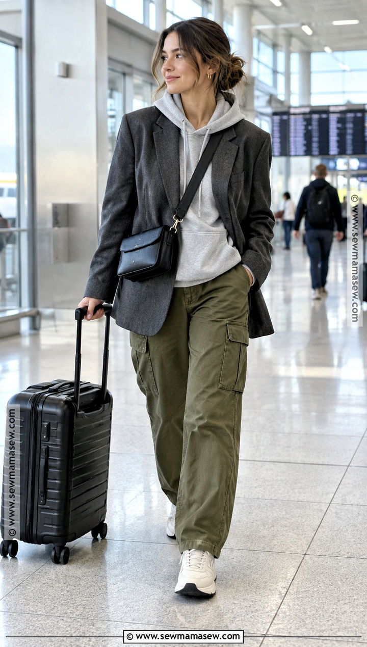 Oversized Blazer With Hoodie And Cargo Pants - 15 oversized blazer outfit fall ideas