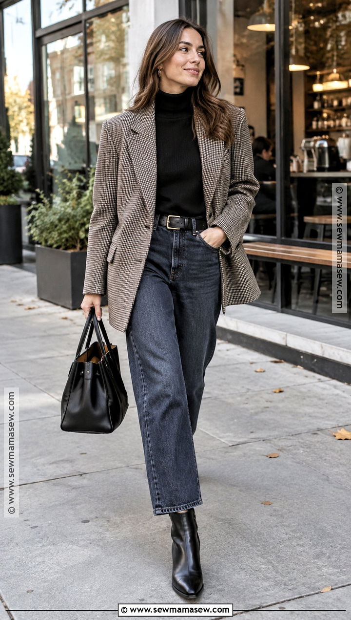 Oversized Blazer With Turtleneck And Jeans - 15 Autumn Winter Fashion Style Ideas
