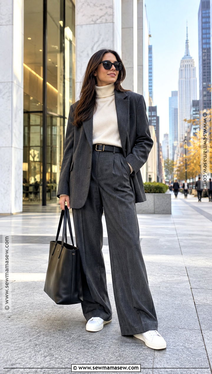 Oversized Blazer With Turtleneck and Trousers - 20 New York October Outfit Ideas