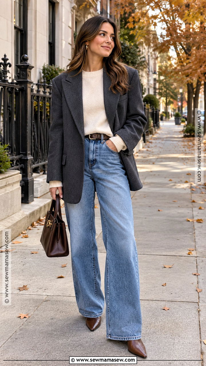 Oversized Blazer With Wide Leg Jeans - 20 autumn blazer ideas