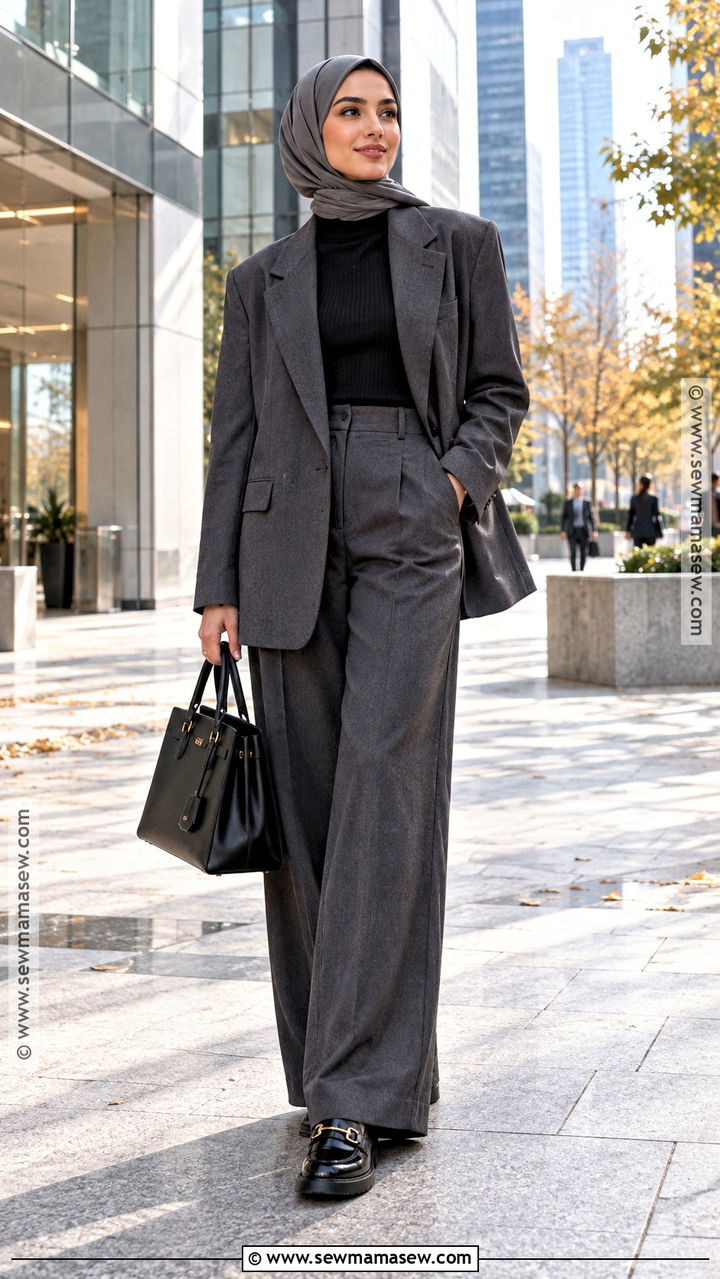 Oversized Blazer With Wide Leg Trousers And Loafers - 20 Muslim Fall Outfits
