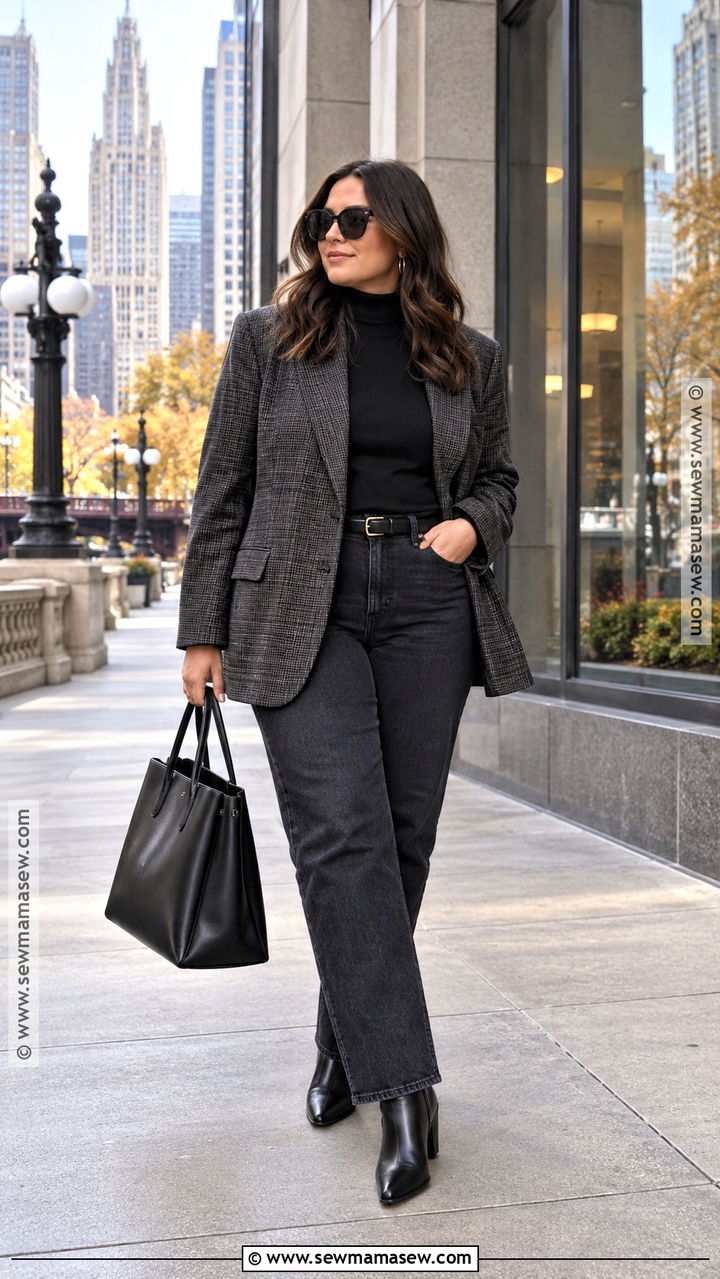 Oversized Blazer and Dark Jeans Chicago Fall Outfit - 20 fall chicago outfits
