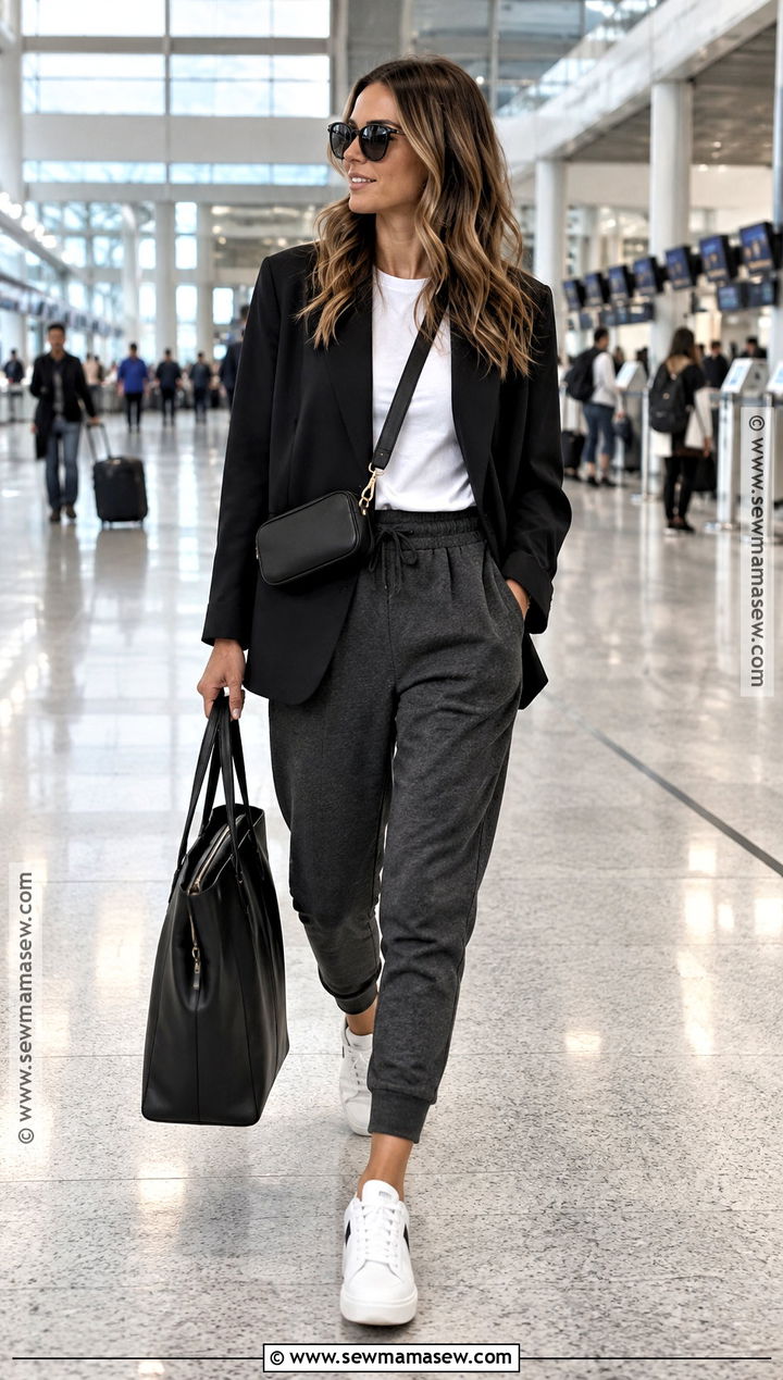 Oversized Blazer and Joggers Airport Outfit - 25 airport outfit fall ideas
