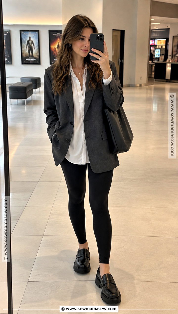 Oversized Blazer and Leggings Fall Date Outfit - 20 casual date outfit fall ideas