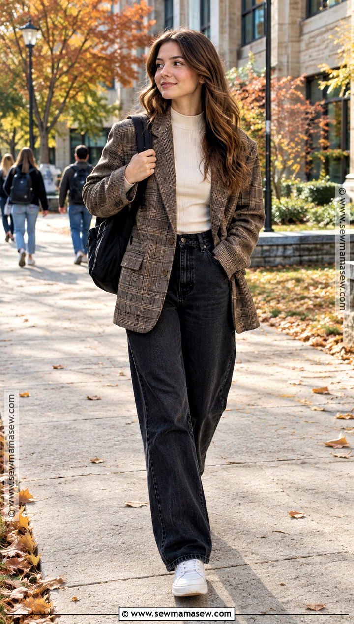Oversized Blazer and Wide Leg Jeans School Outfit - 25 outfits for school autumn