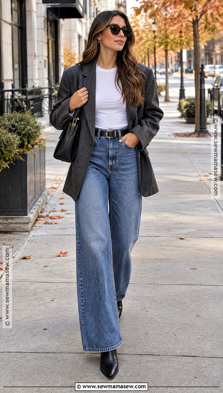 Oversized Blazer and Wide Leg Jeans - 20 Fall Street Fashion Ideas