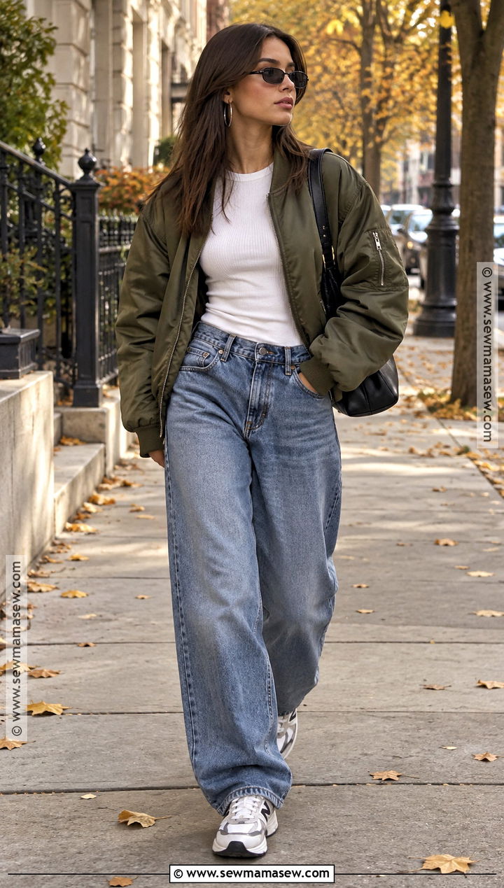 Oversized Bomber Jacket And Baggy Jeans Outfit - 25 autumn outfits streetwear