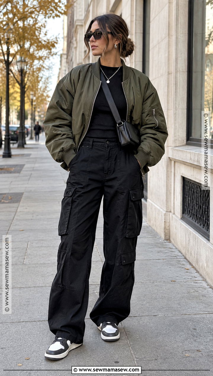 Oversized Bomber Jacket And Cargo Pants Streetwear Outfit - 20 streetwear autumn outfits