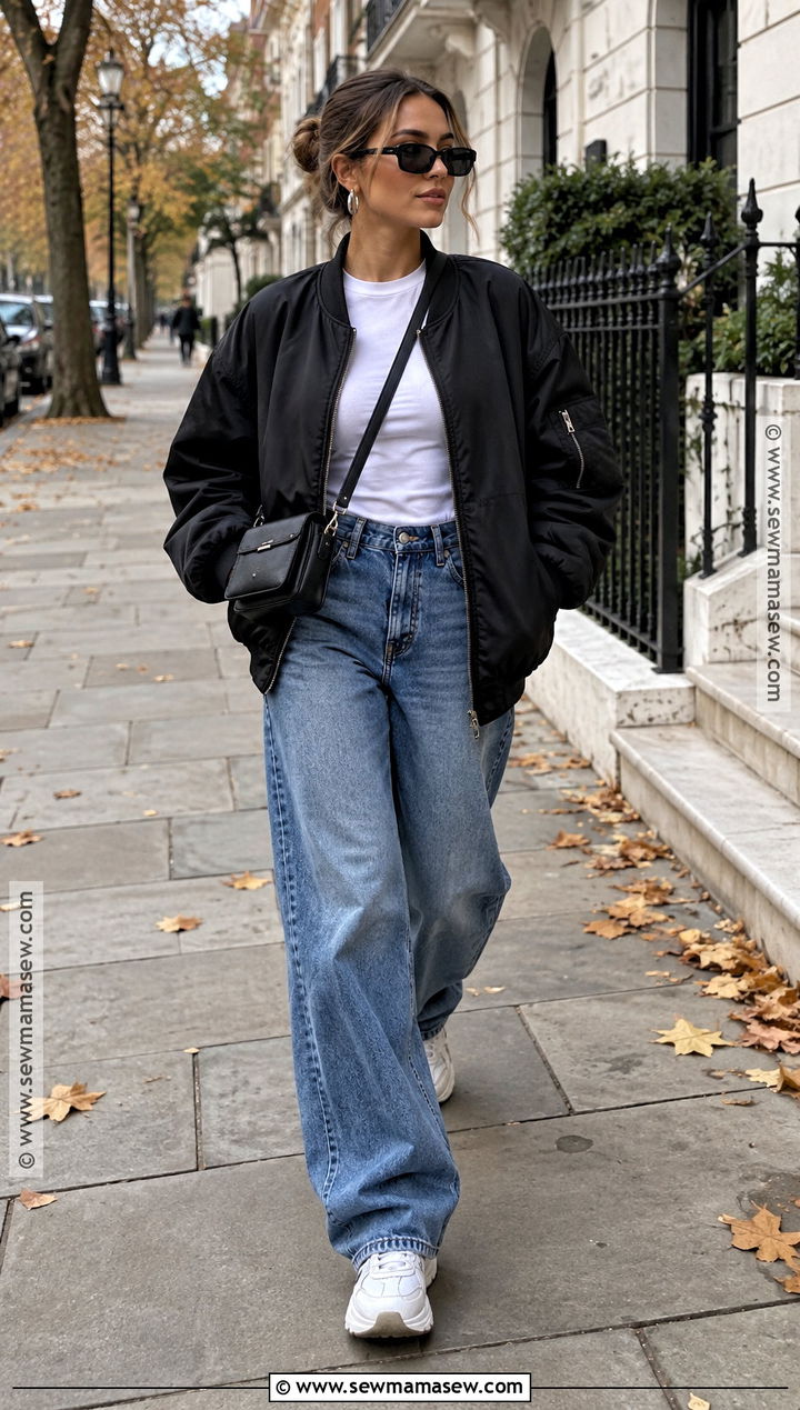 Oversized Bomber Jacket Autumn Streetwear Outfit - 20 autumn streetwear ideas