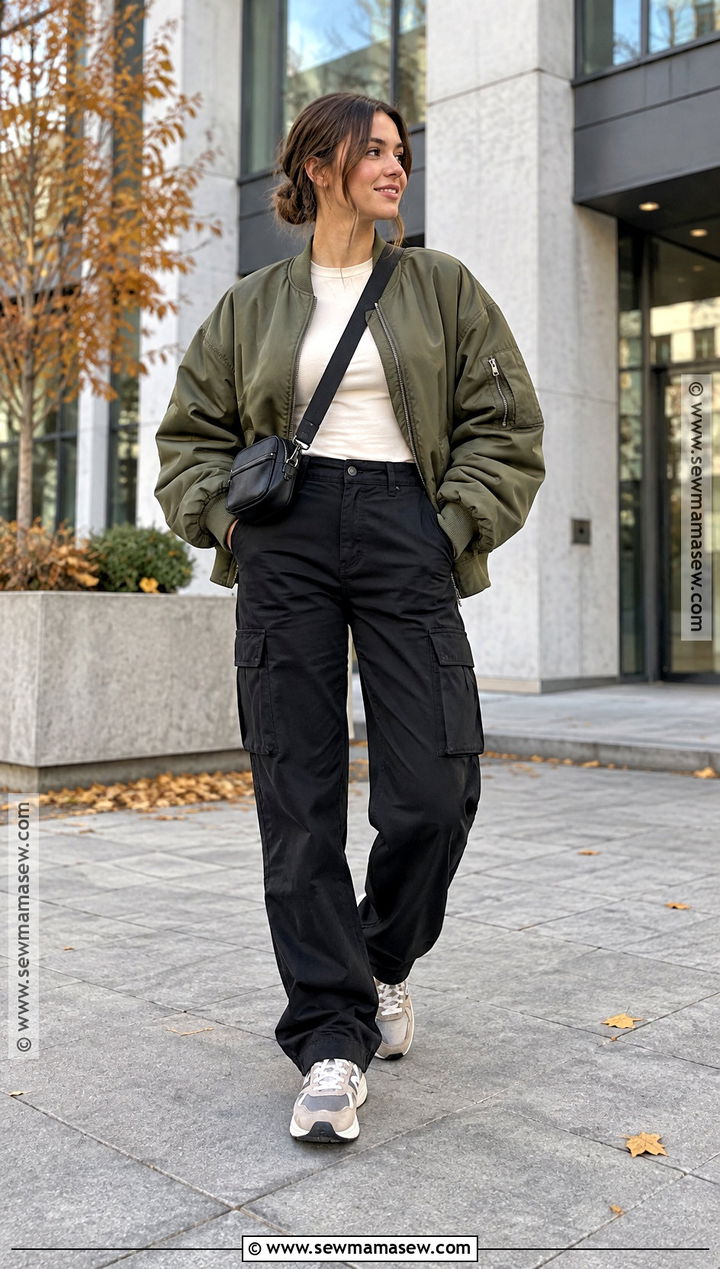 Oversized Bomber Jacket With Cargo Pants - 20 Fall Outfits Oversized
