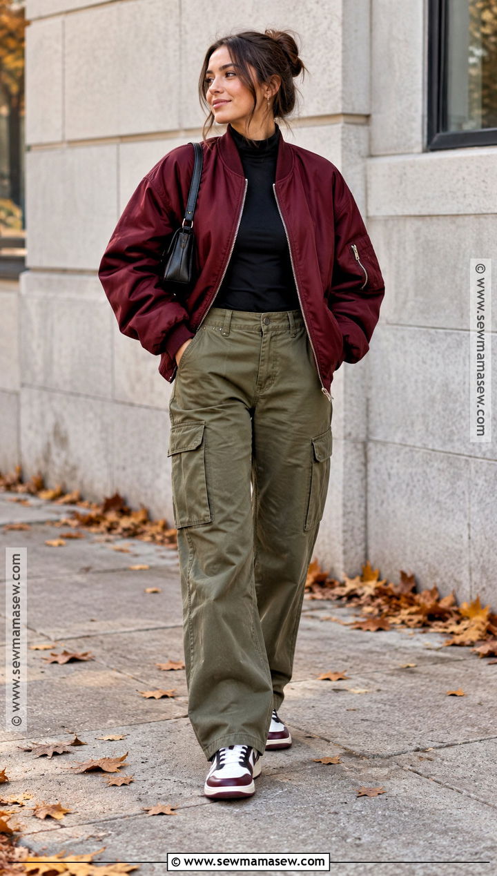 Oversized Bomber Jacket and Cargo Pants Fall Outfit - 20 oversized fall outfits