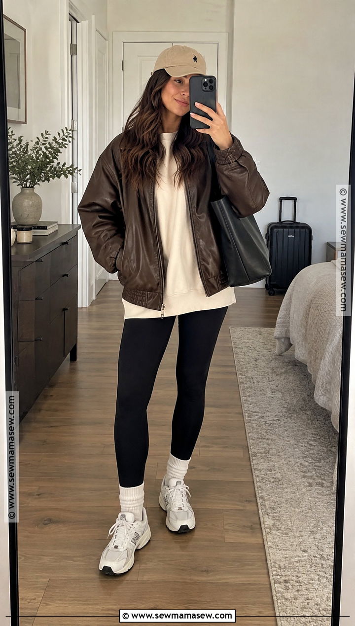 Oversized Brown Jacket With Leggings - 15 brown fall jacket outfit ideas