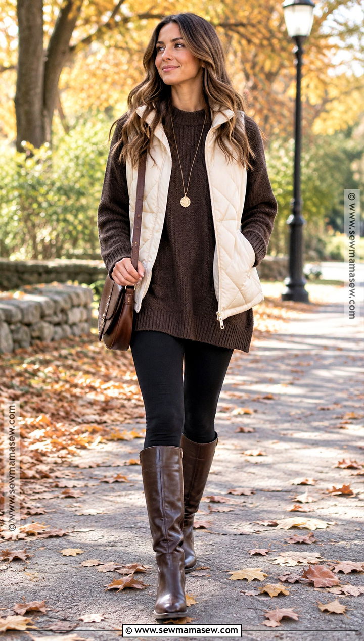 Oversized Brown Sweater With Leggings And Riding Boots - 15 autumn brown sweater style ideas