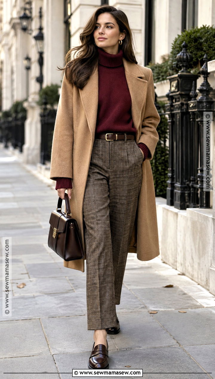 Oversized Burgundy Sweater With Plaid Trousers - 15 Oversized Fall Sweaters
