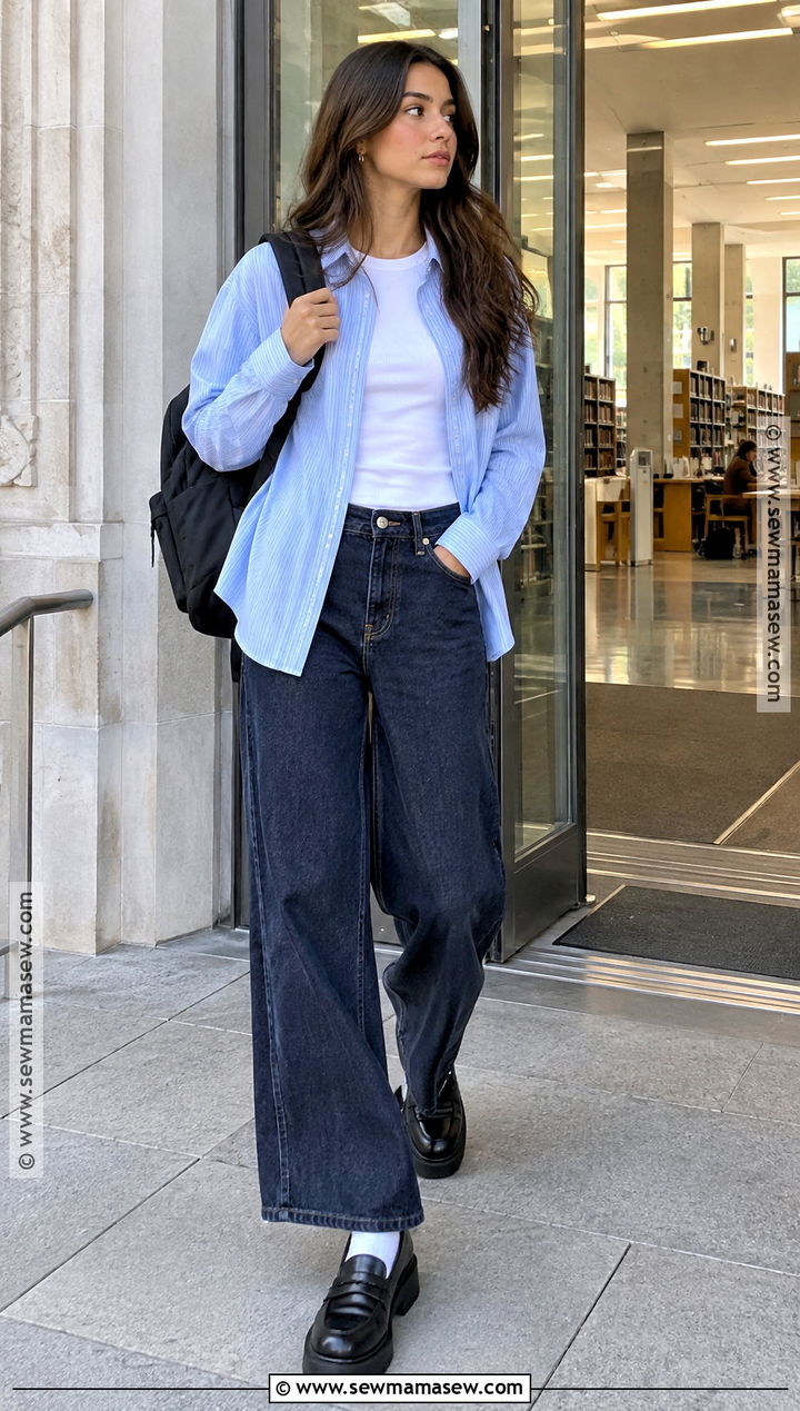 Oversized Button Down And Wide Leg Jeans Outfit - 15 baggy back to school outfits