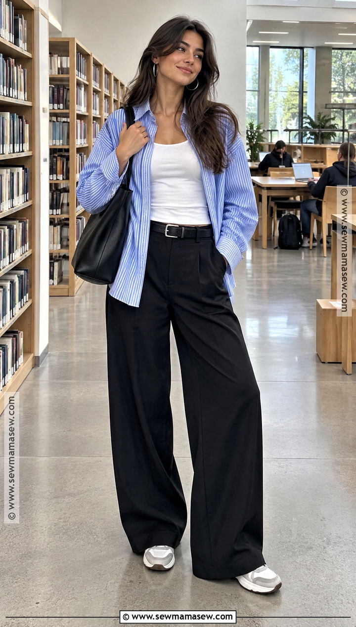 Oversized Button Down And Wide Leg Pants School Outfit - 15 going back to school outfits